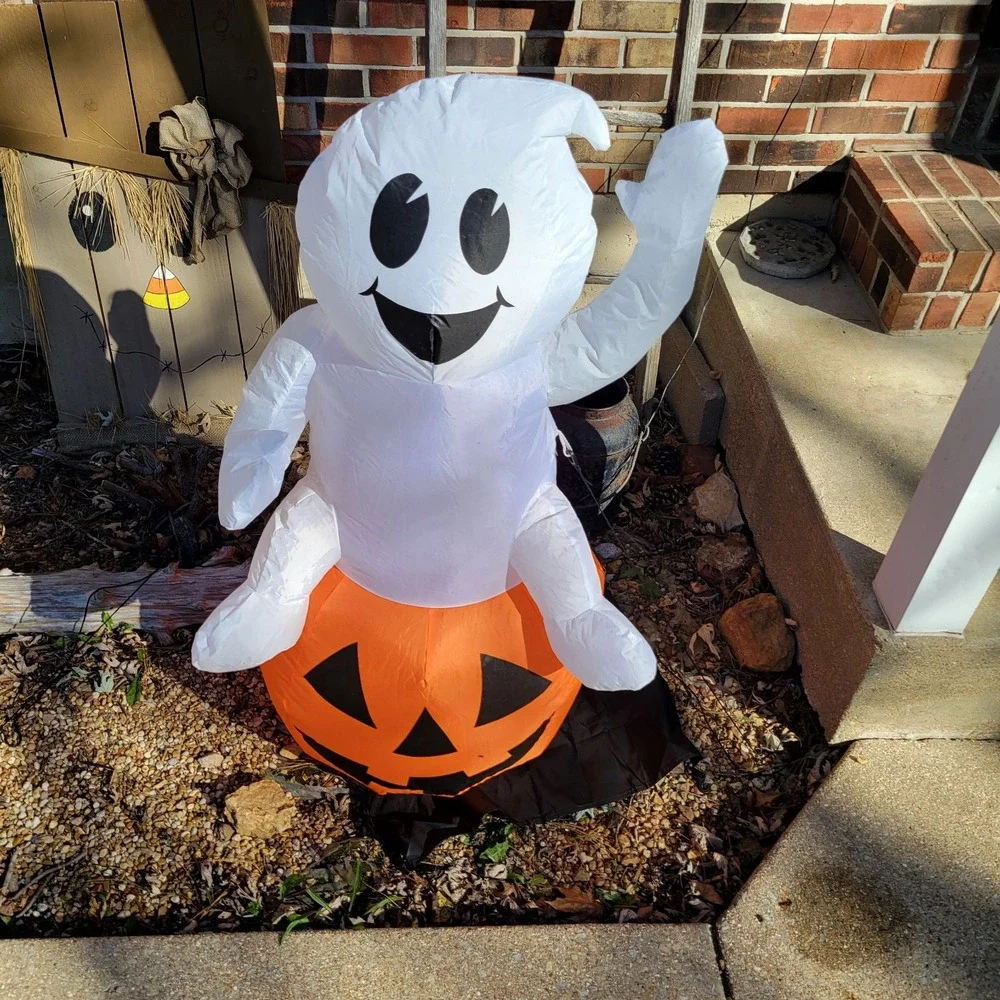 GEMMY Halloween Baby Ghost Sitting On Jack O' Lantern 🎃 3.5ft ~ Inflatable